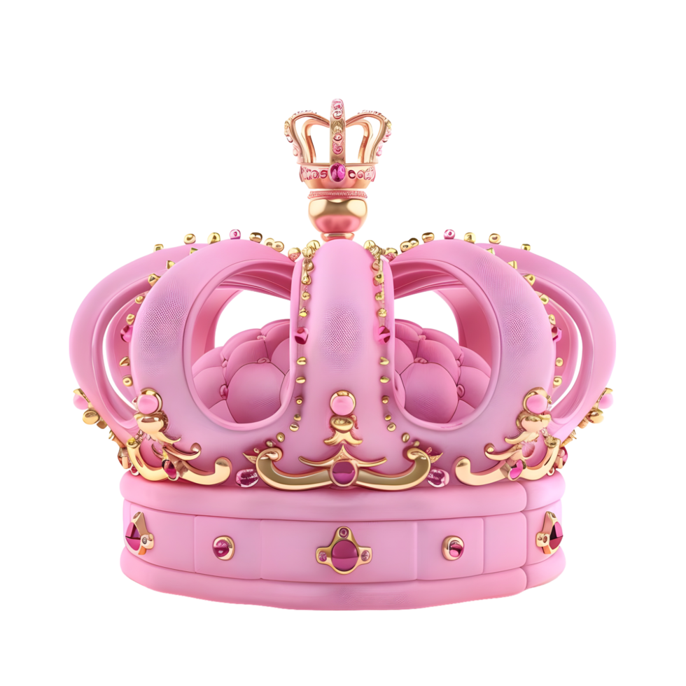 Luxurious pink crown with golden accents and fine detailing, isolated on a transparent background png