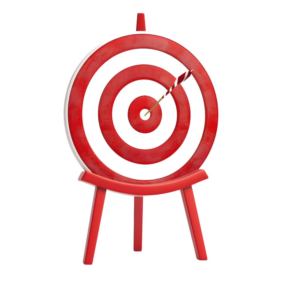 Red and white target board on a tripod stand, isolated on a transparent background png