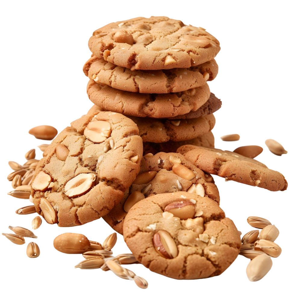Close-up of freshly baked cookies in varying shapes, isolated on a transparent background png
