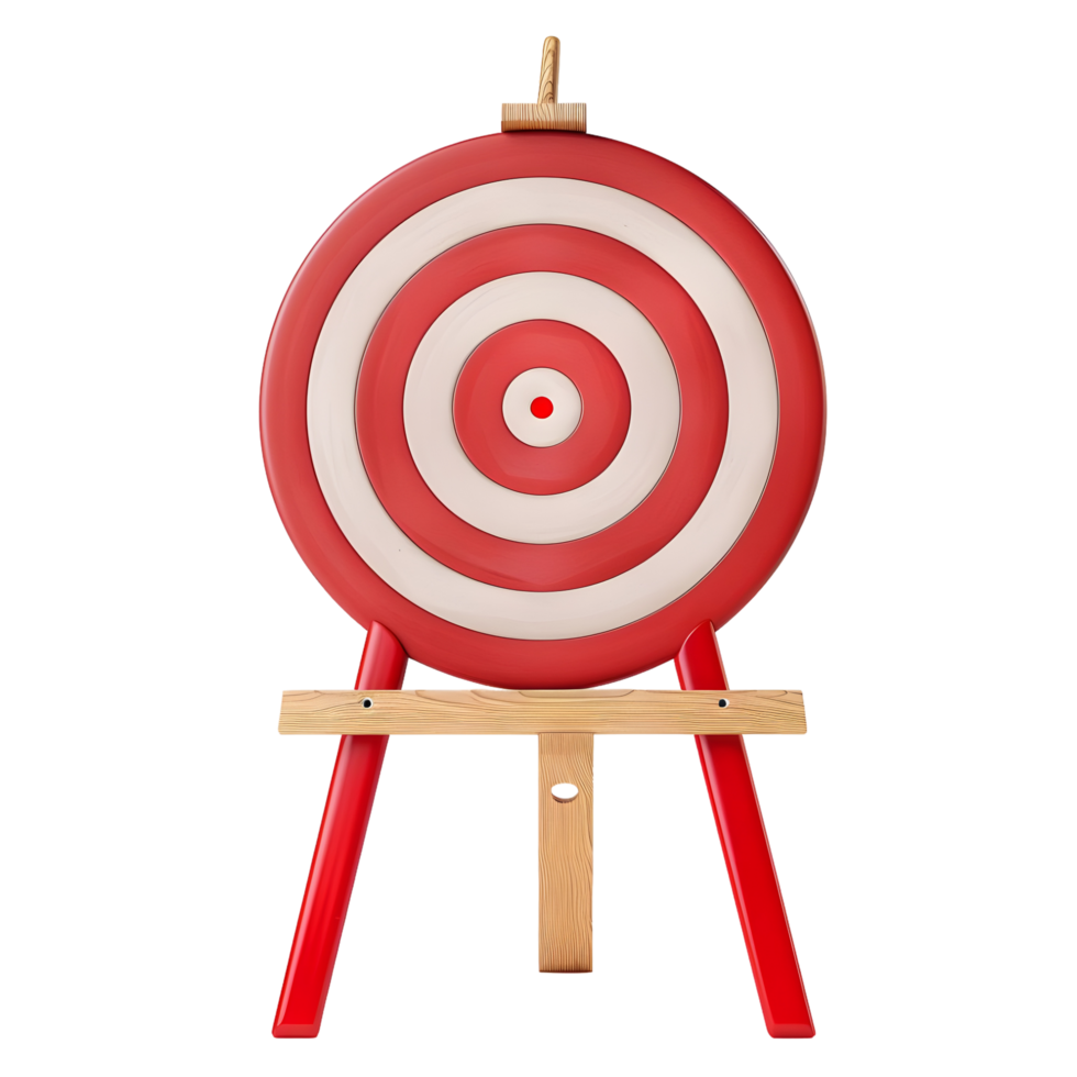 Close-up of a red bullseye target on a stand, isolated on a transparent background png