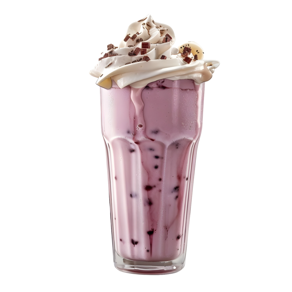 Purple milkshake garnished with chocolate toppings, isolated on a transparent background png