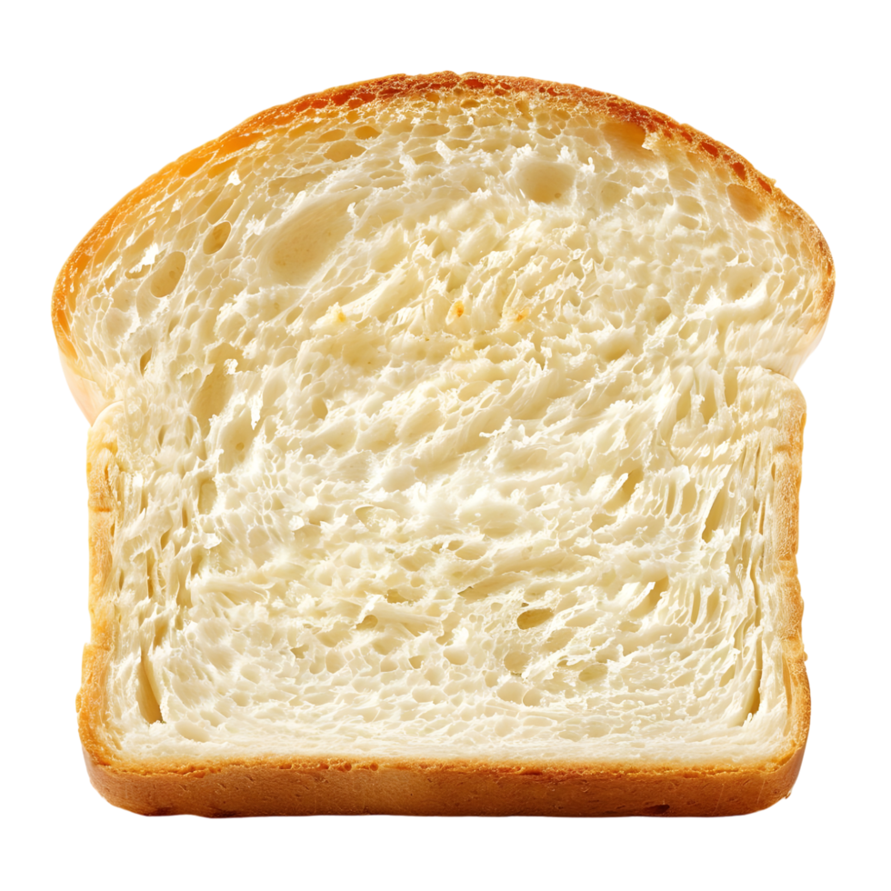 Thick slice of plain white bread with fluffy texture, isolated on a transparent background png