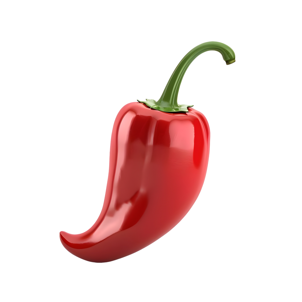 Single red chili pepper with a shiny surface, isolated on a transparent background png
