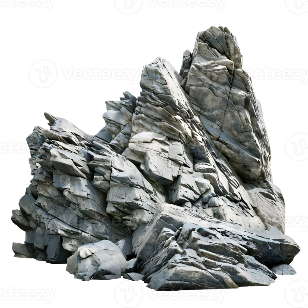 Jagged gray rocky terrain with intricate textures, isolated on a transparent background png