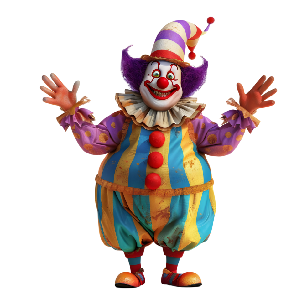 Playful clown in a vibrant costume and oversized shoes, isolated on a transparent background png