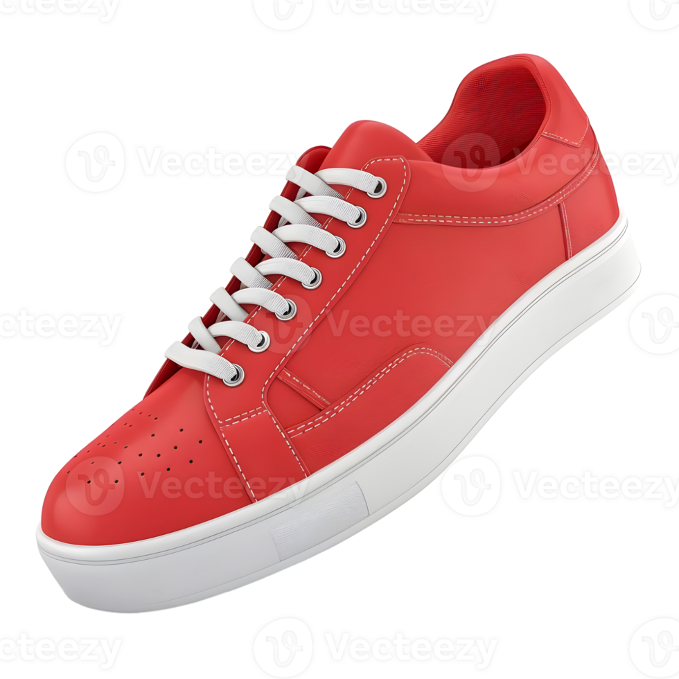 Red sneaker with white soles and laces, isolated on a transparent background png