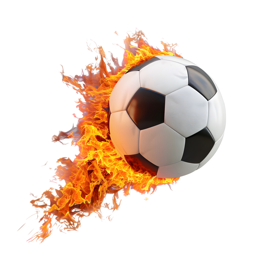 Flaming soccer ball with dynamic motion effect, isolated on a transparent background png