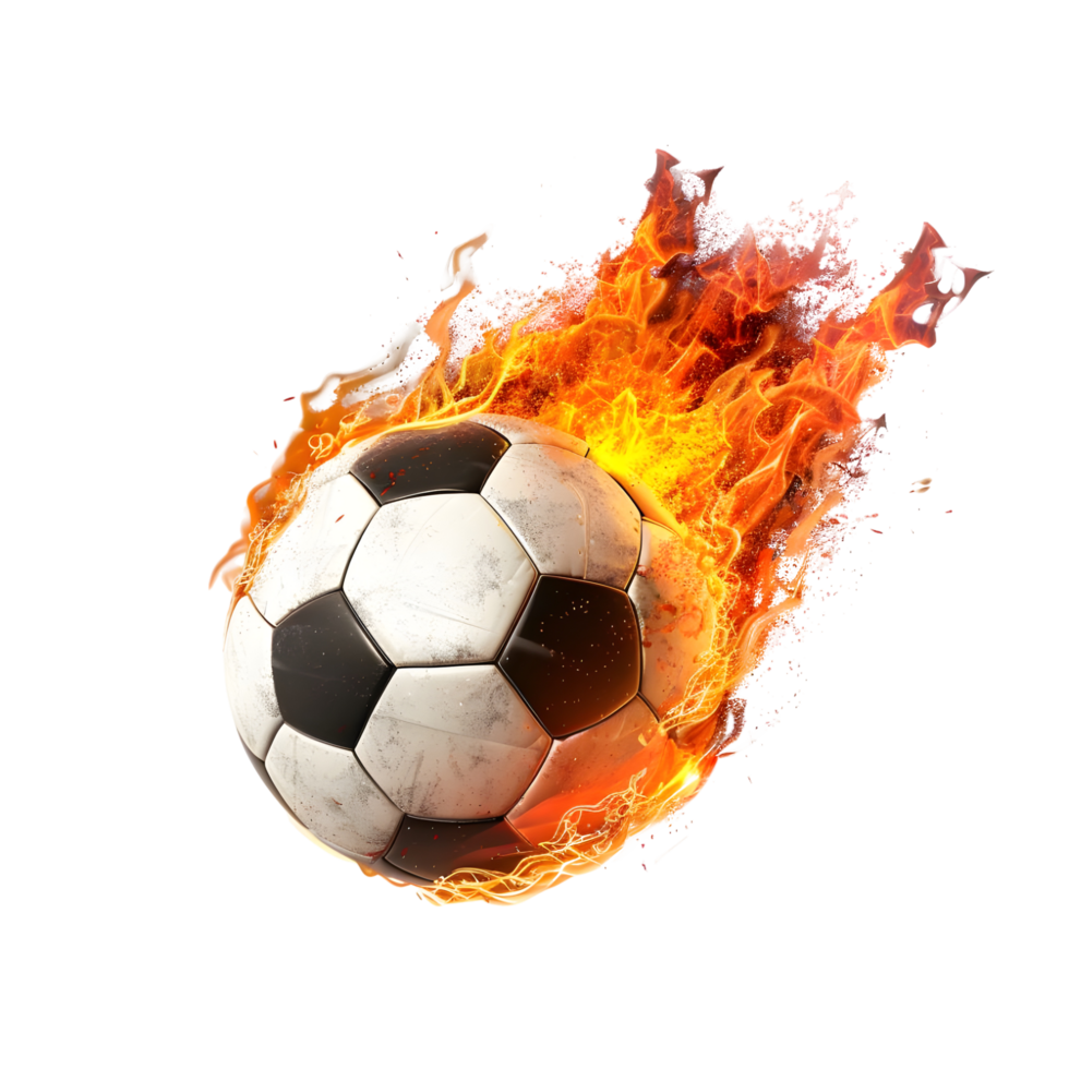 a soccer ball with fire on it on a white background png