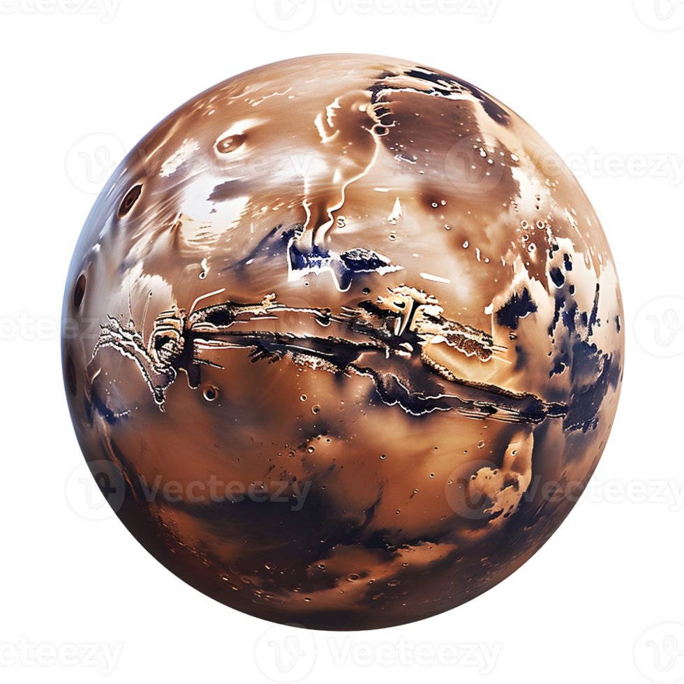 Realistic planet design with stunning brownish-orange textures isolated on a transparent background png