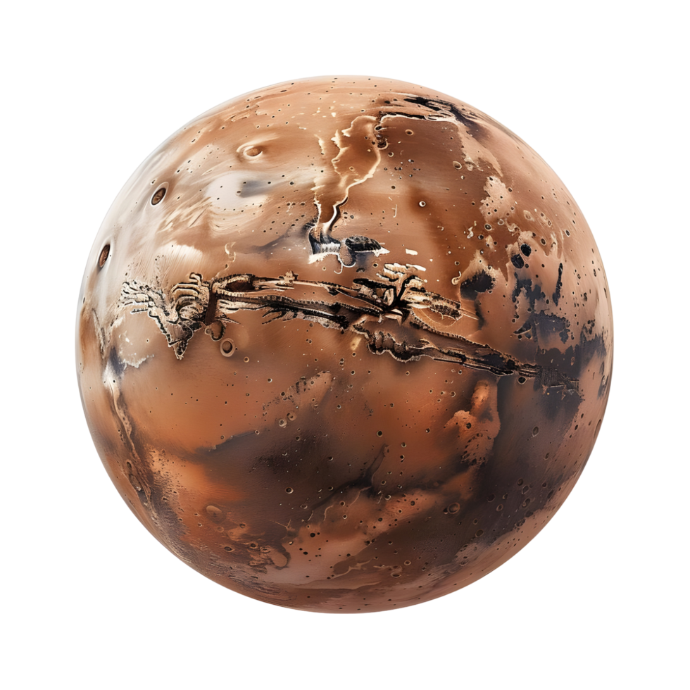 Desert-themed planet surface with cracks and rocky details isolated on a transparent background png
