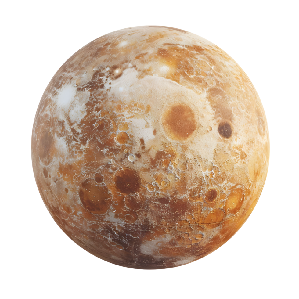 Realistic planetary surface model with crater details, isolated on a transparent background png