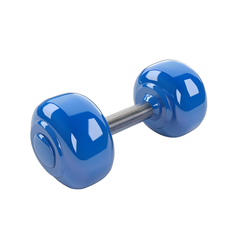Pair of bright blue dumbbells with a shiny finish, isolated on a transparent background png