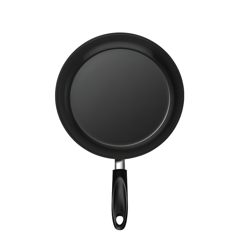 Modern black nonstick frying pan with a smooth finish, isolated on a transparent background png