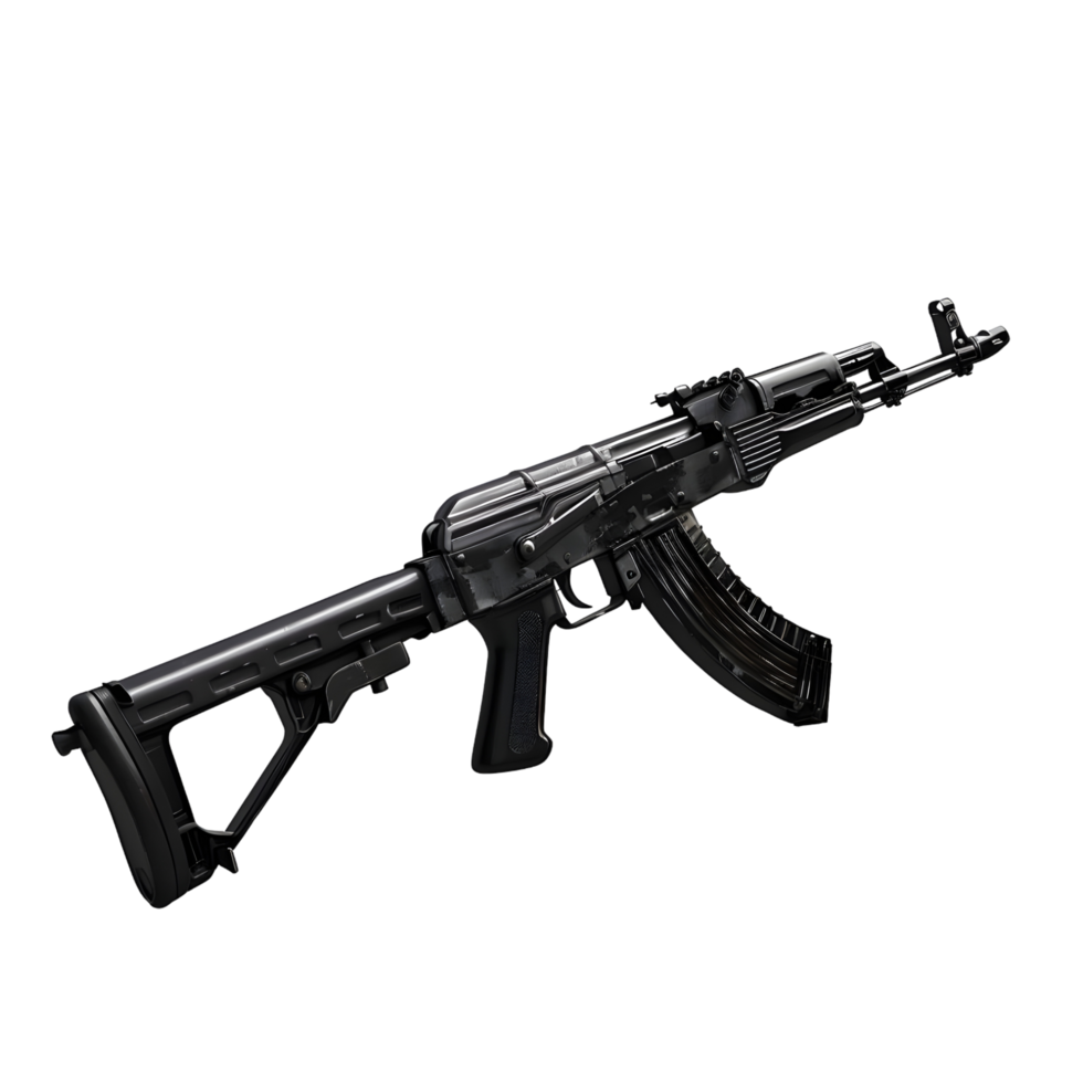 Black assault rifle with detailed design and precision, isolated on a transparent background png