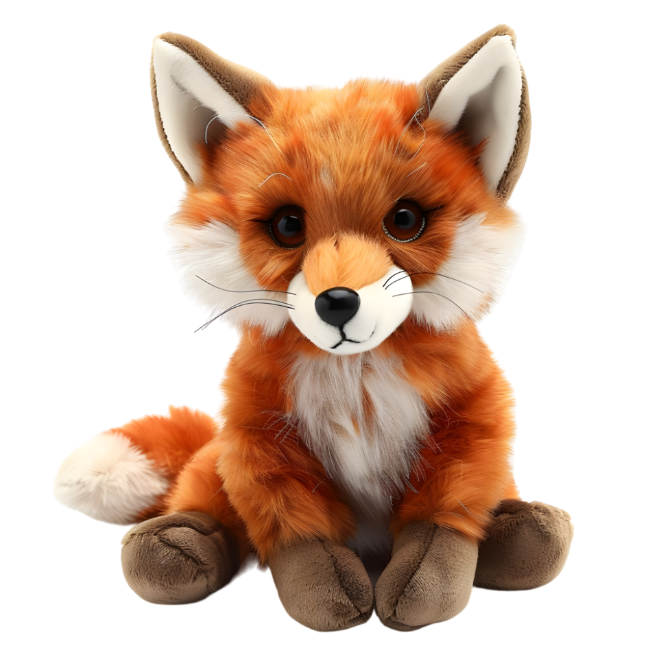 Cuddly fox plush toy with a sitting pose, isolated on a transparent background png