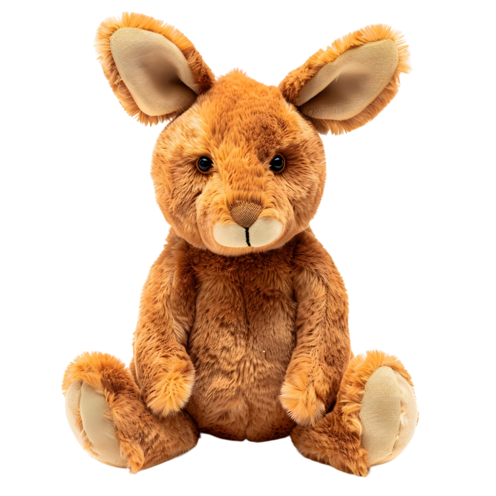 Playful kangaroo stuffed toy with adorable proportions, isolated on a transparent background png