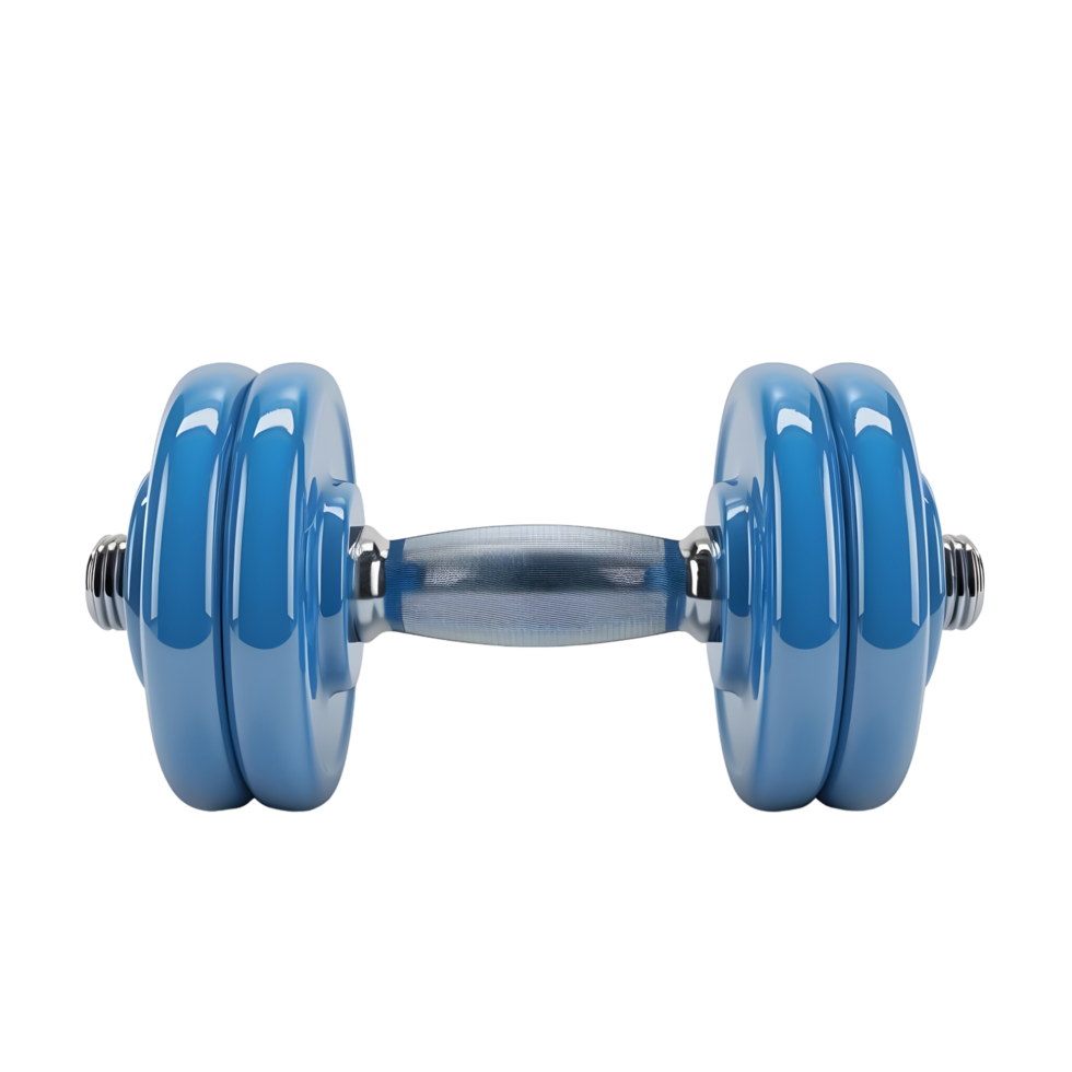 Blue dumbbell with a sturdy grip and sleek finish, isolated on a transparent background png