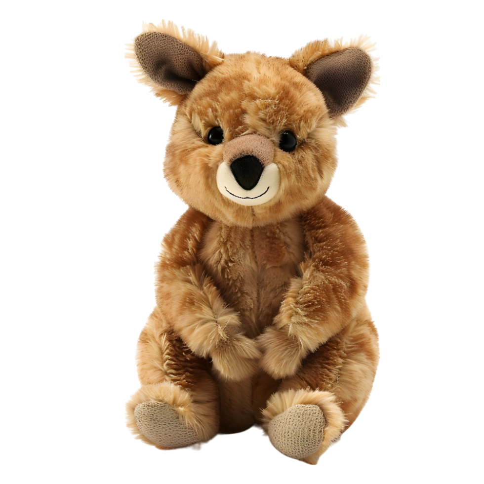 Adorable kangaroo plush toy with a soft and huggable texture, isolated on a transparent background png