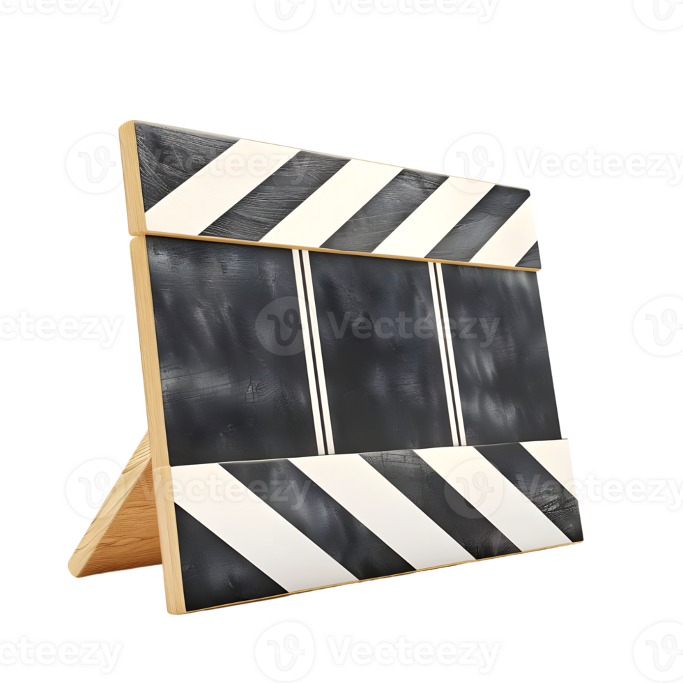 Classic clapperboard with black-and-white details, isolated on a transparent background png