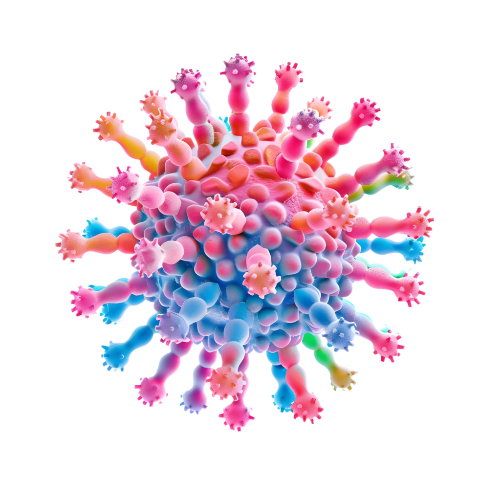 Artistic representation of a virus with striking details, isolated on a transparent background png