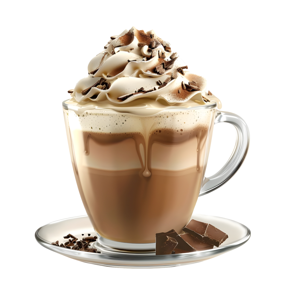 Elegant cappuccino in a clear mug with a rich creamy topping, isolated on a transparent background png