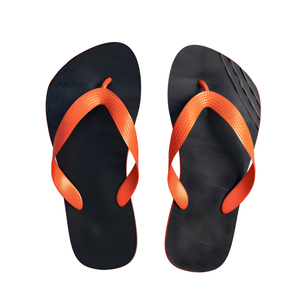 Stylish flip-flops with black and orange tropical design isolated on a transparent background png