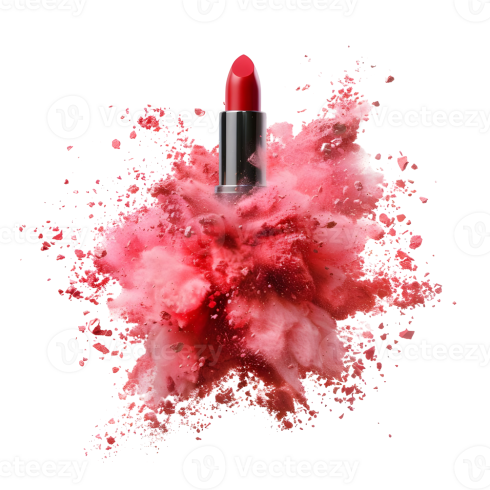 Artistic makeup concept featuring vibrant red lipstick with splash effects isolated on a transparent background png