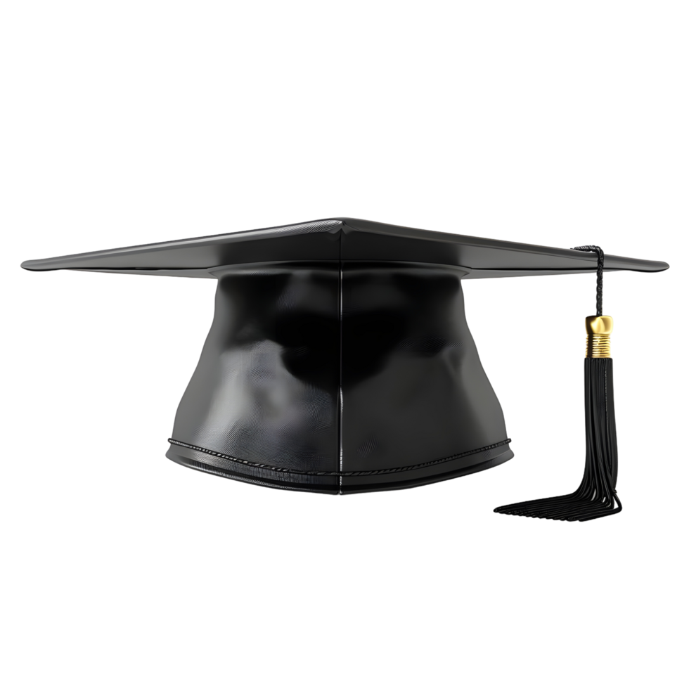 Minimalist black graduation hat with sleek tassel isolated on a transparent background png