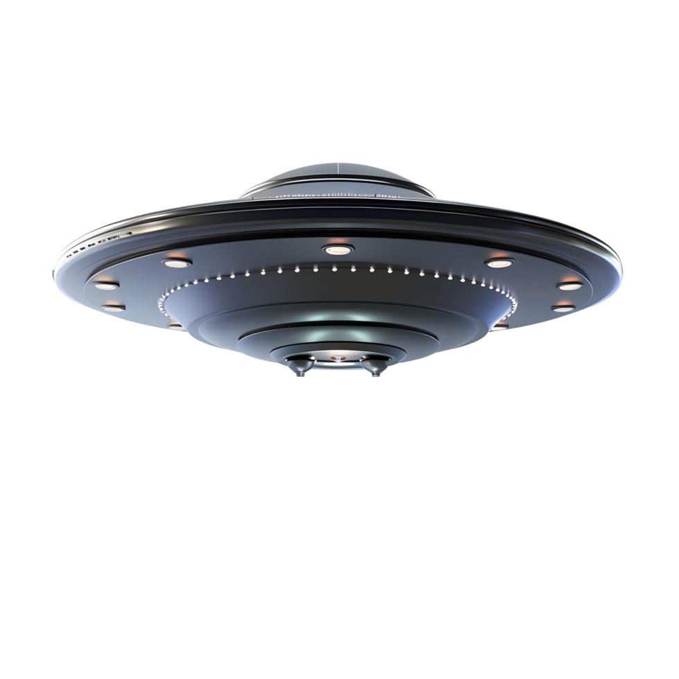 Modern metallic UFO with a futuristic design, isolated on a transparent background png