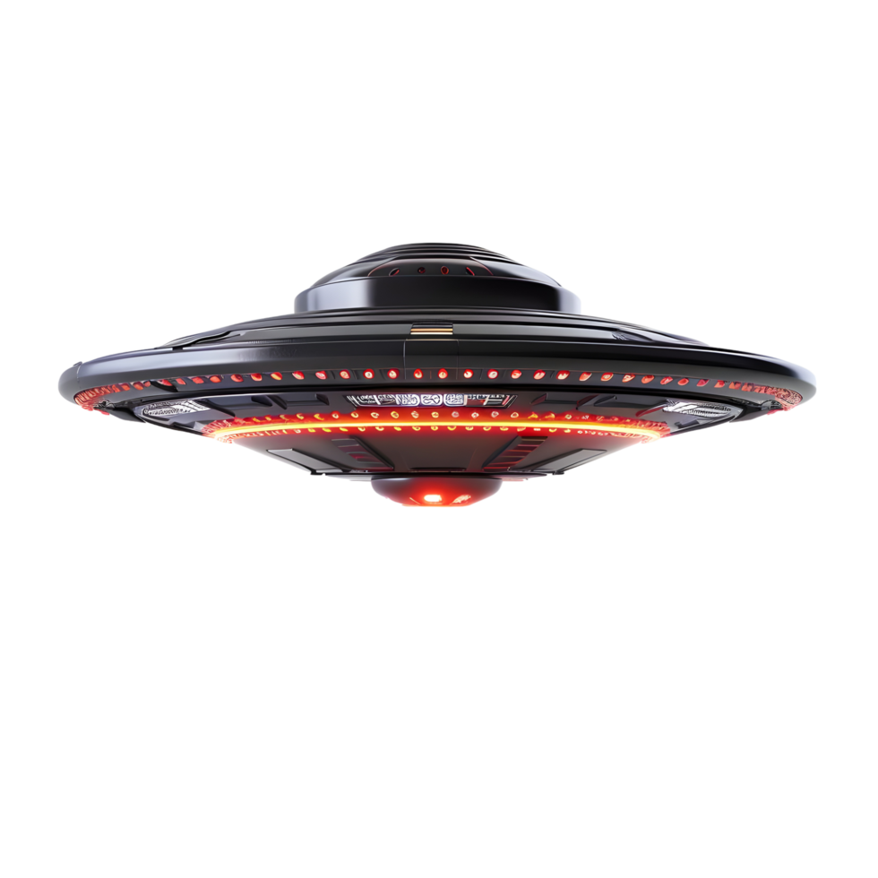 Modern flying saucer with sleek metallic design isolated on a transparent background png