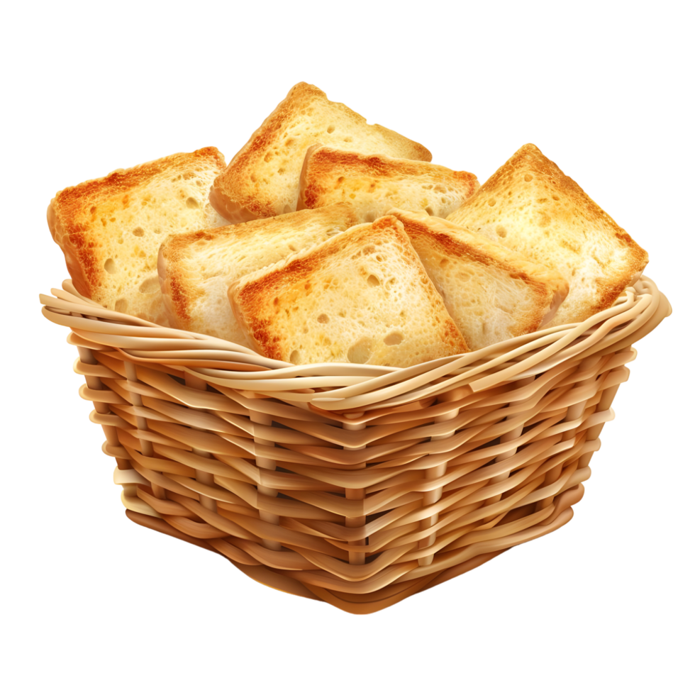 Handmade bread basket with perfectly toasted slices isolated on a transparent background png