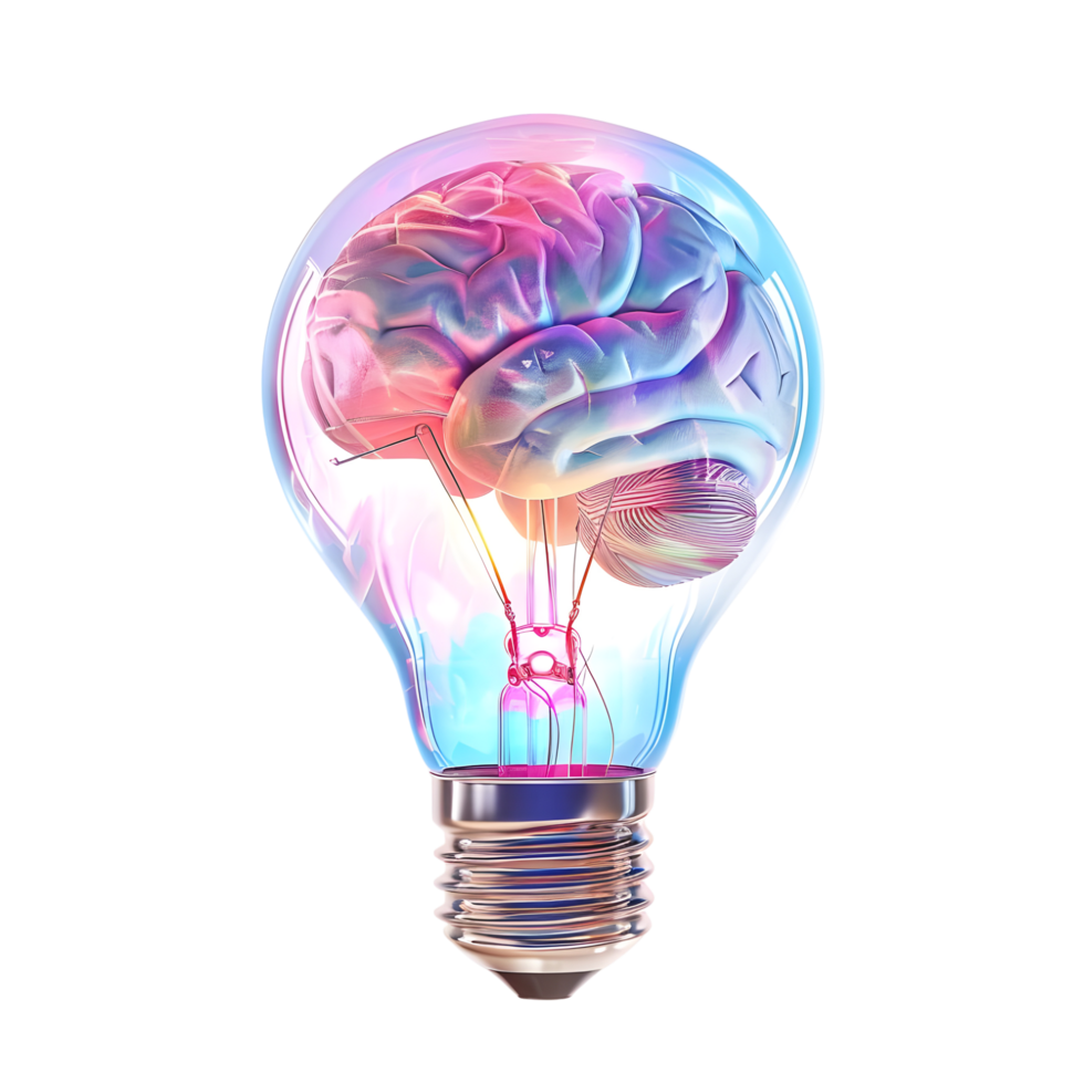 Dynamic Brain Lightbulb Art Isolated on Transparent Background png