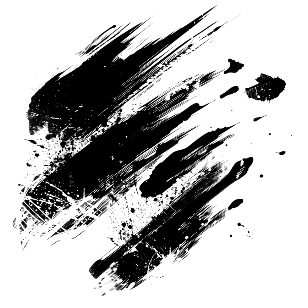 Abstract black brush stroke texture isolated on transparent background. png