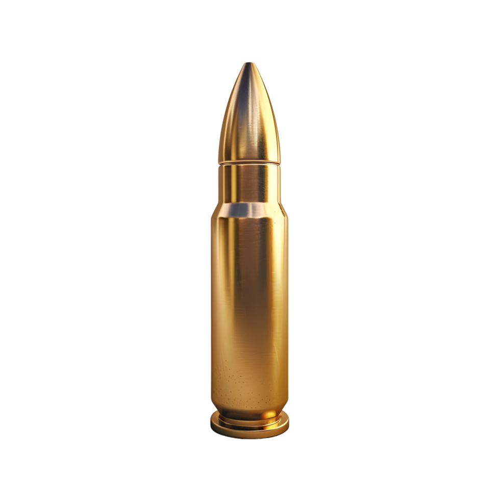 Golden pistol bullet standing isolated on transparent background. png
