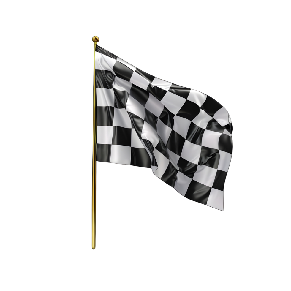 Checkered racing flag waving isolated on transparent background. png