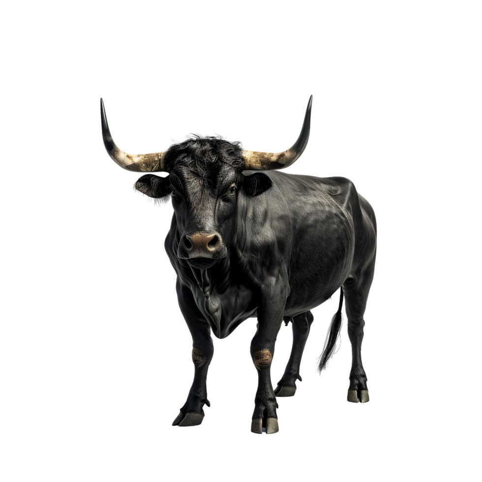 Majestic black bull isolated on transparent background. png