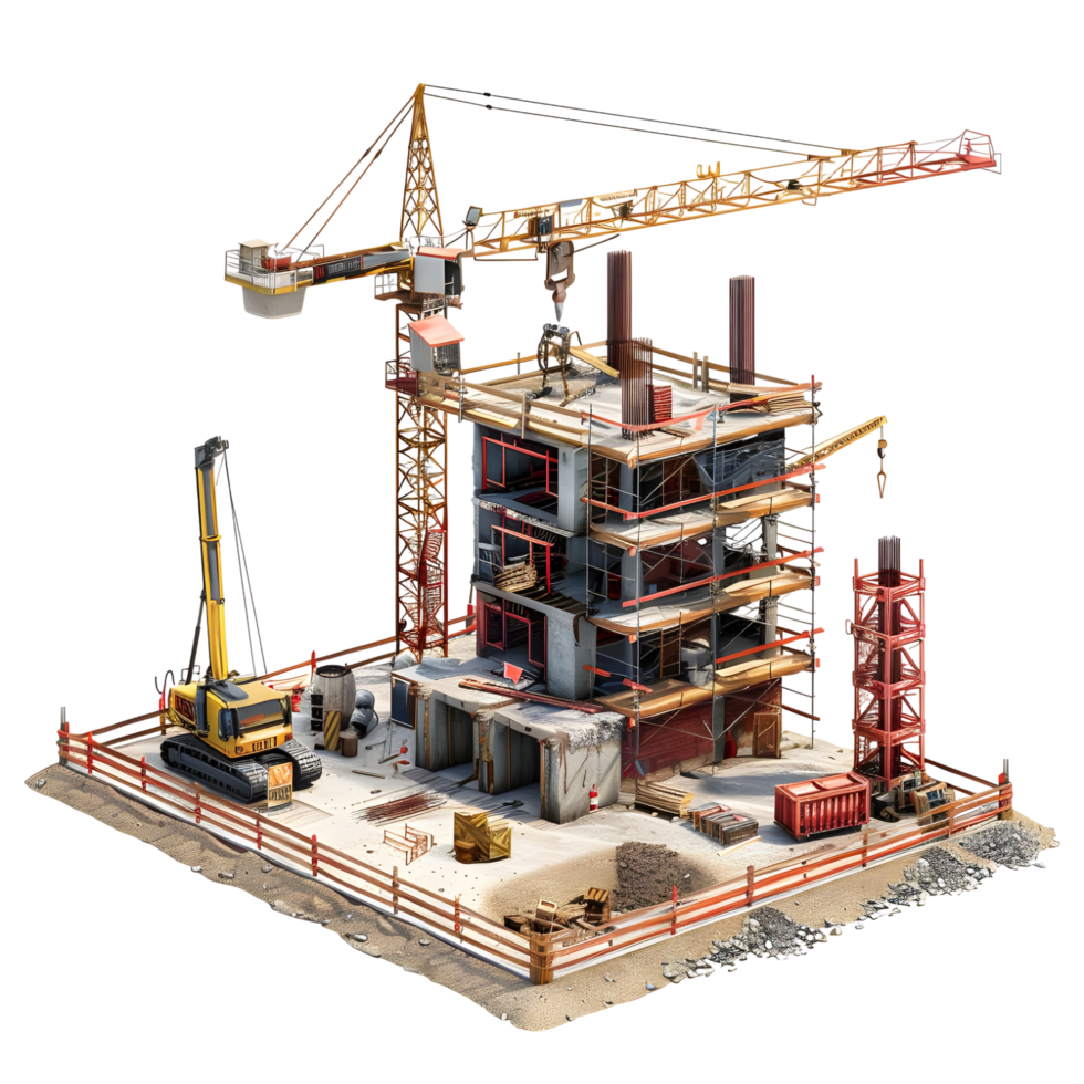 construction crane and building on a construction site png