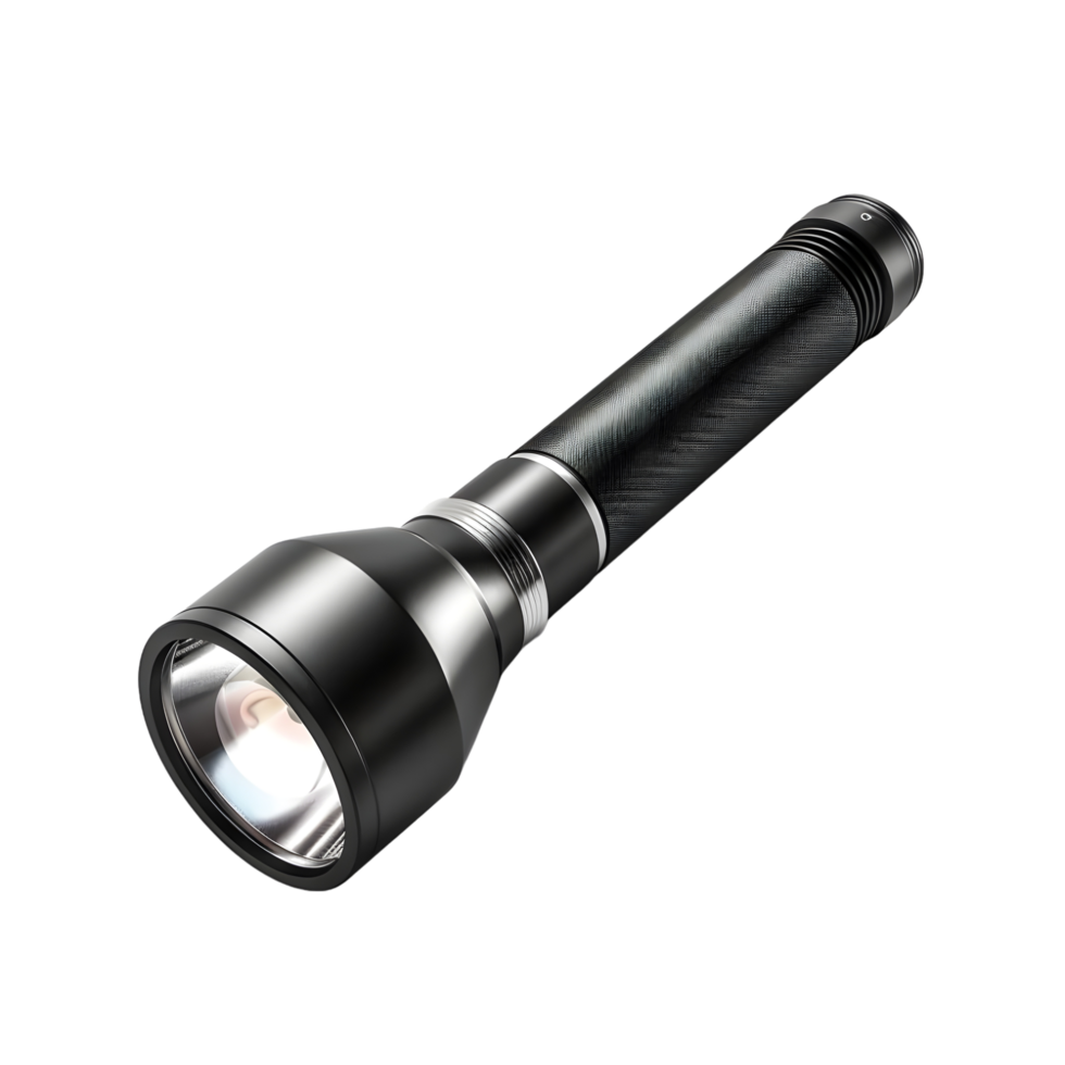 Compact Black Flashlight Isolated on Transparent Background png