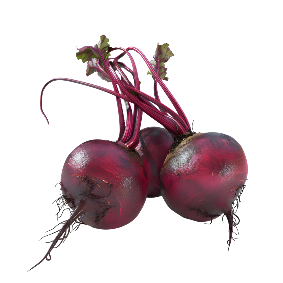 Organic red beetroot bunch with stems isolated on transparent background. png