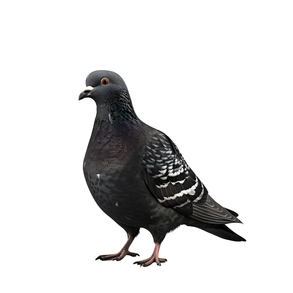 Black and white pigeon standing isolated on transparent background. png