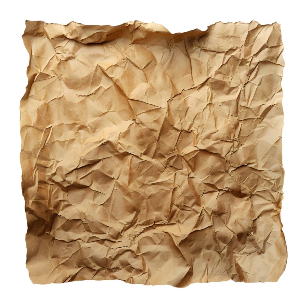 Rustic Beige Crumpled Paper Texture isolated on transparent background png