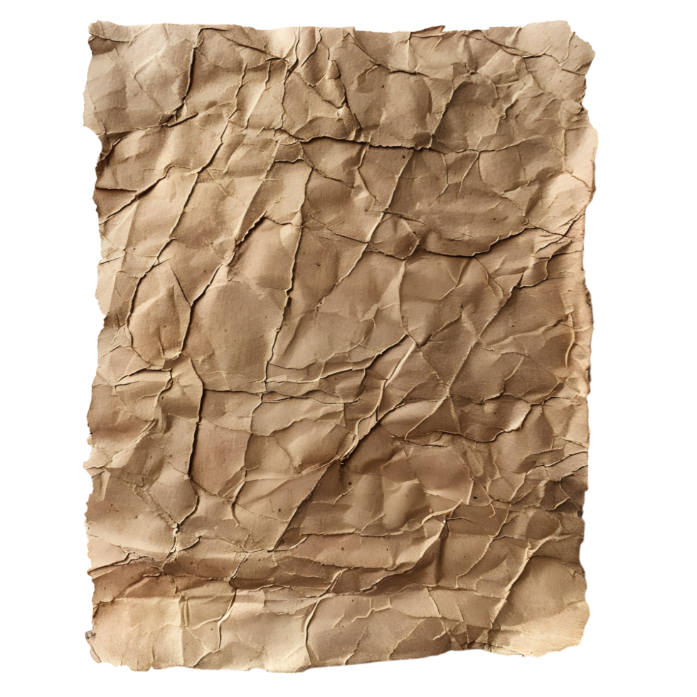 Wrinkled Sheet of Brown Craft Paper isolated on transparent background png
