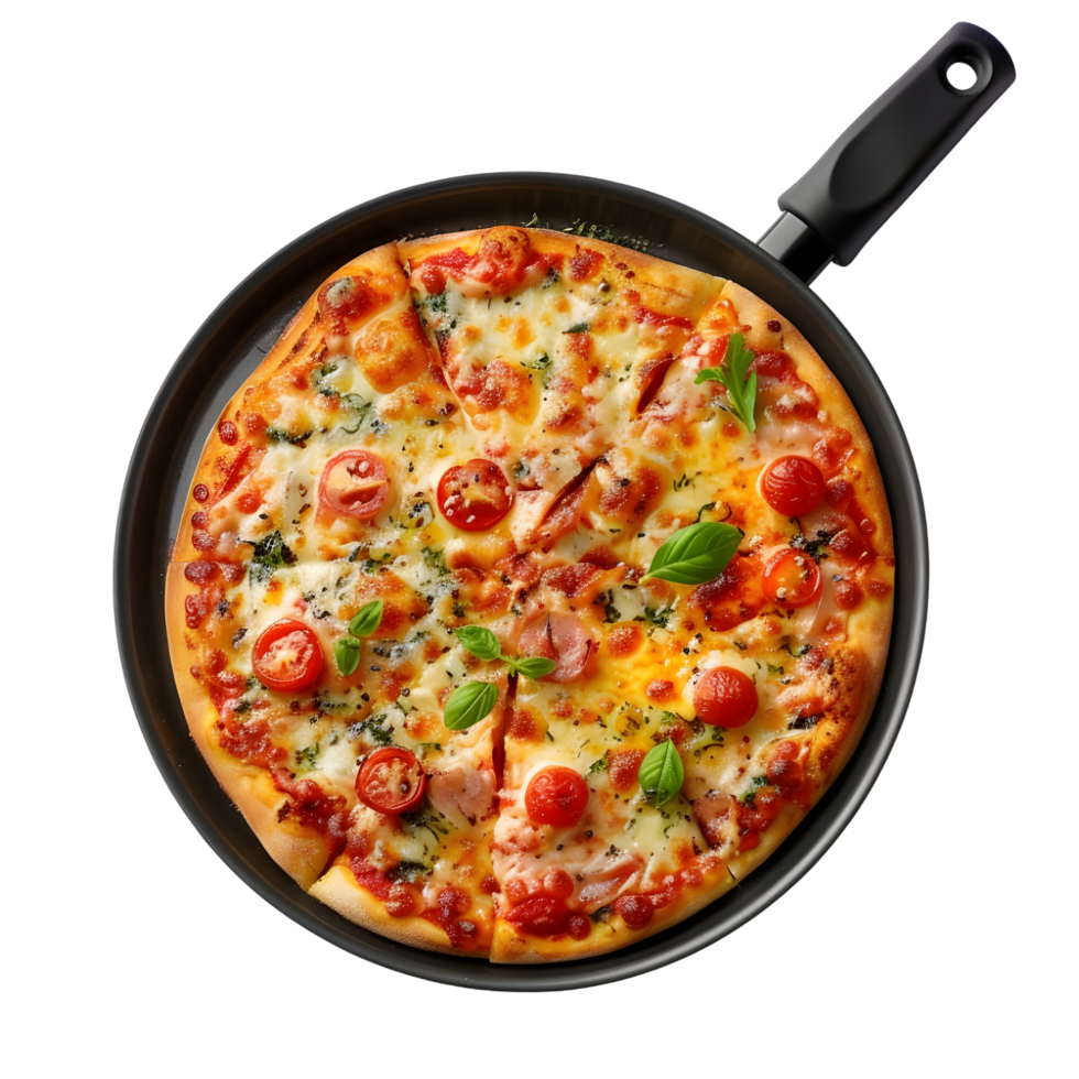 Pan with Cooked Pizza Isolated on Transparent Background png