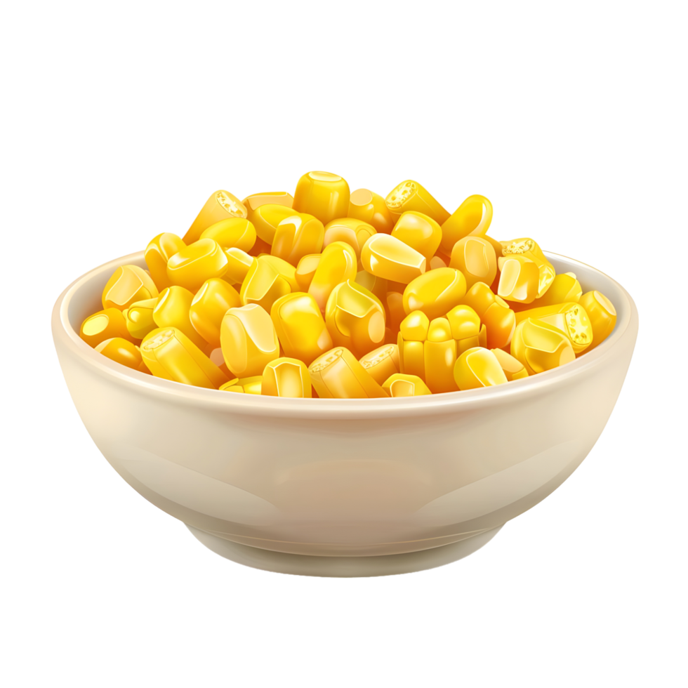 White Bowl Filled with Golden Corn Kernels isolated on transparent background png