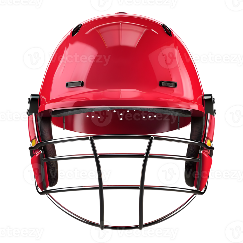 Glossy Red Cricket Helmet with Robust Grill Guard isolated on transparent background png