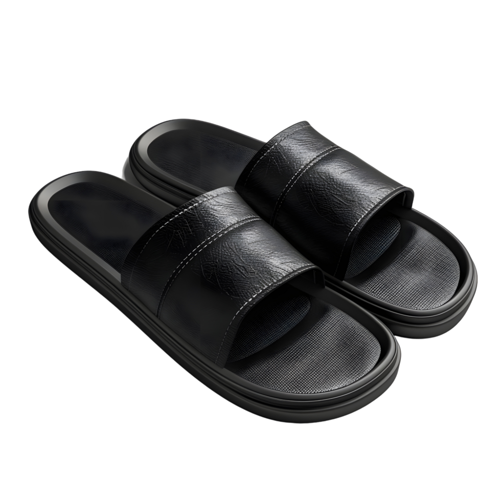 Minimalist Black Slip-On Sandals with Smooth Finish isolated on transparent background png