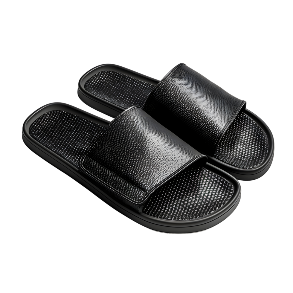 Comfortable Slip-On Black Sandals with Matte Finish isolated on transparent background png