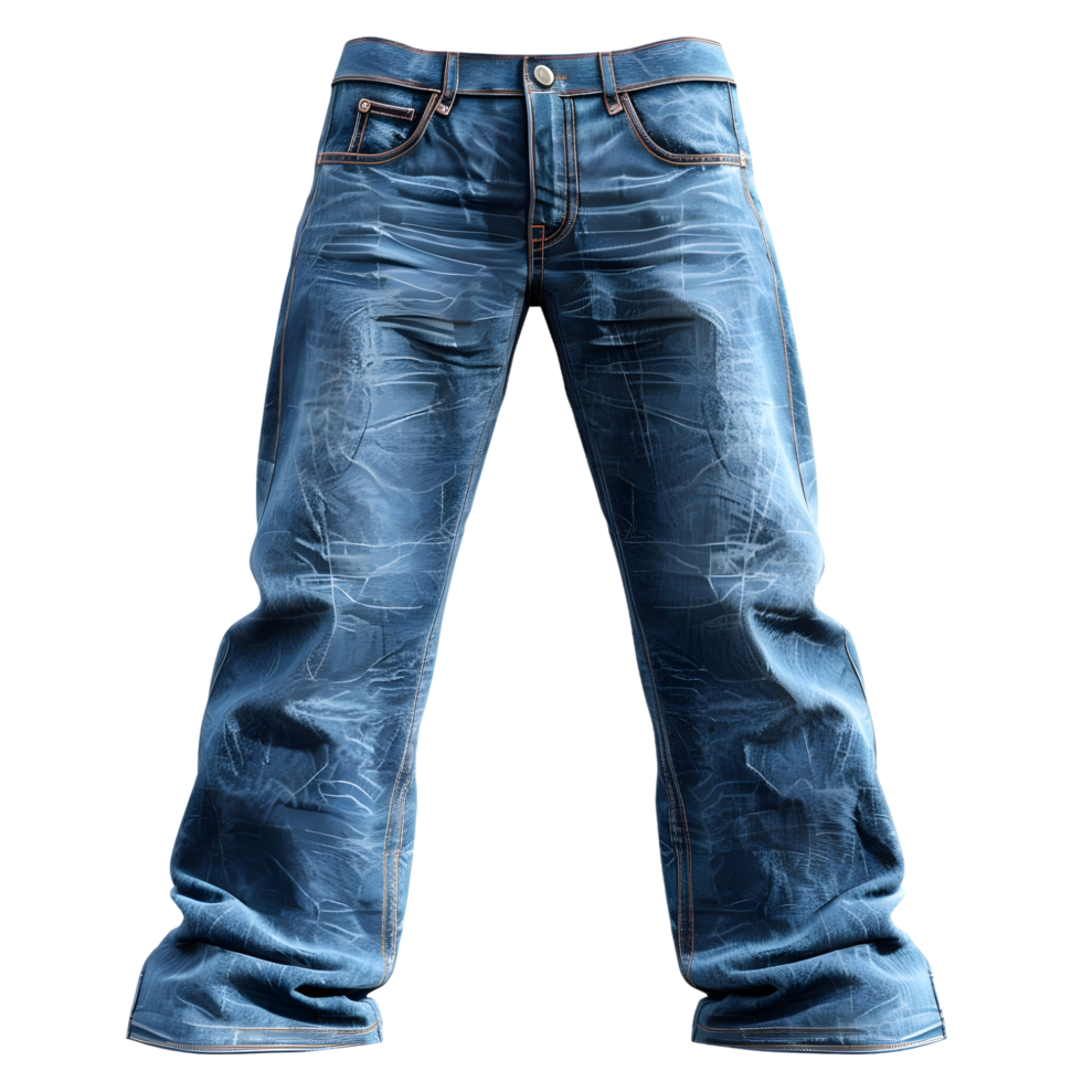 Blue Denim Jeans with Slim Fit and Faded Detailing isolated on transparent background png