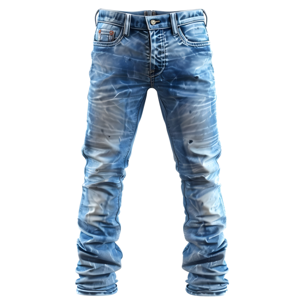 Straight-Leg Blue Denim Jeans with Clean Washed Look isolated on transparent background png