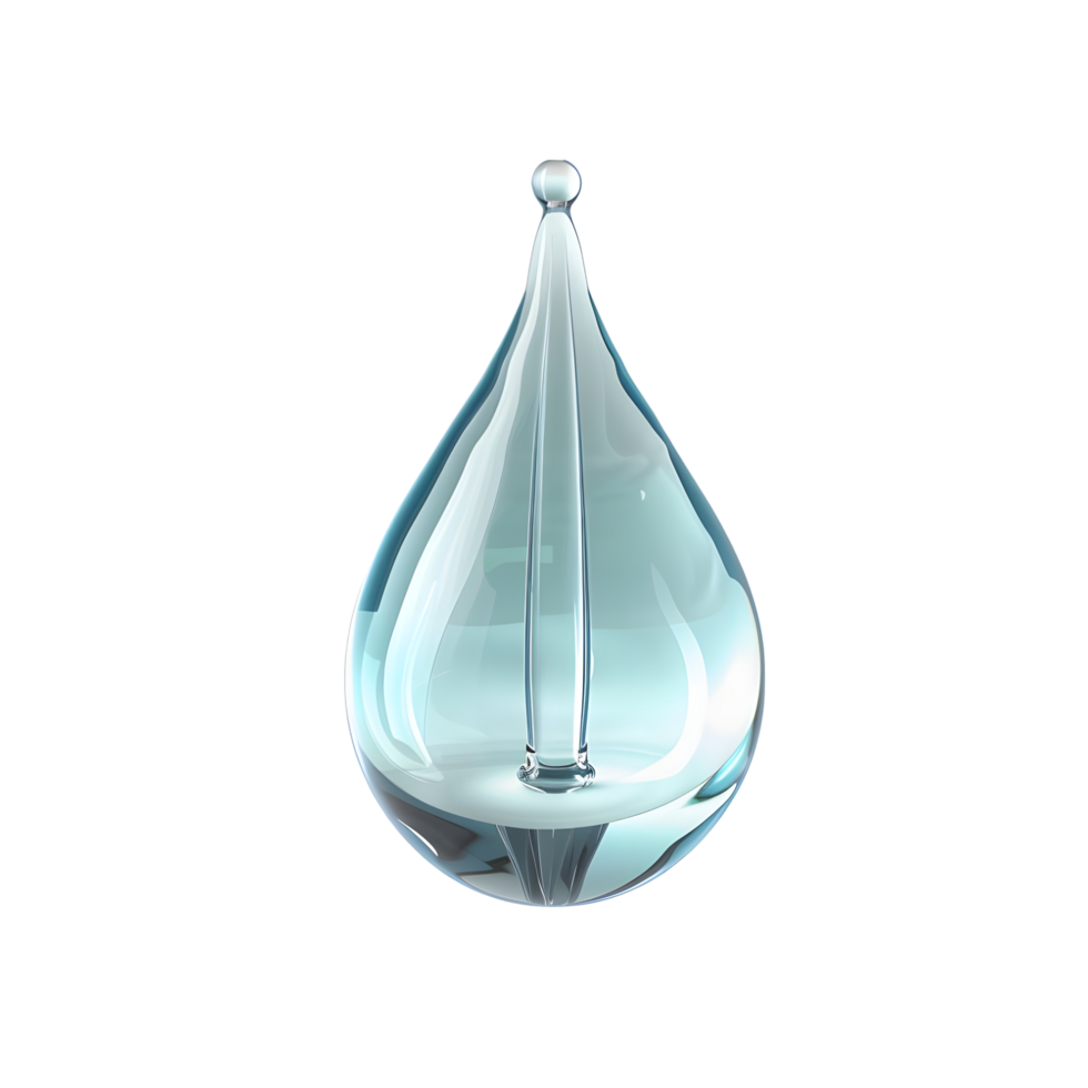 Realistic blue water drop with smooth reflections, isolated on a transparent background png